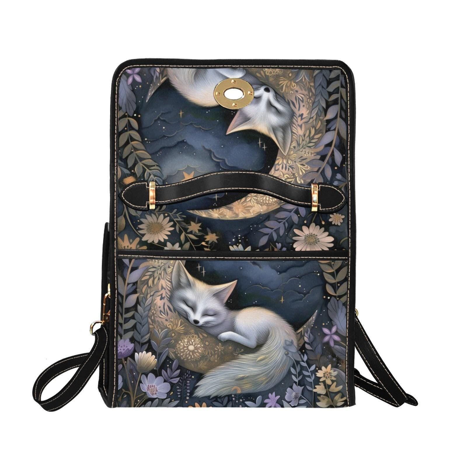 Sleeping Fox Woodland Night Handbag, Fairycore Fantasy Forest Clutch, Celestial Animal Bag