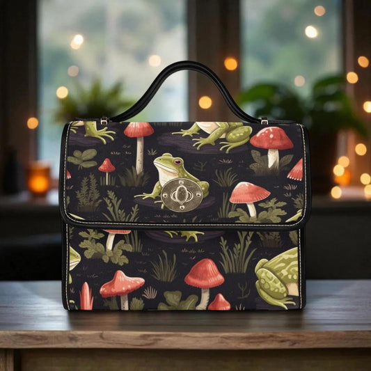 Frog and Mushroom Cottagecore Handbag, Whimsical Forest Bag