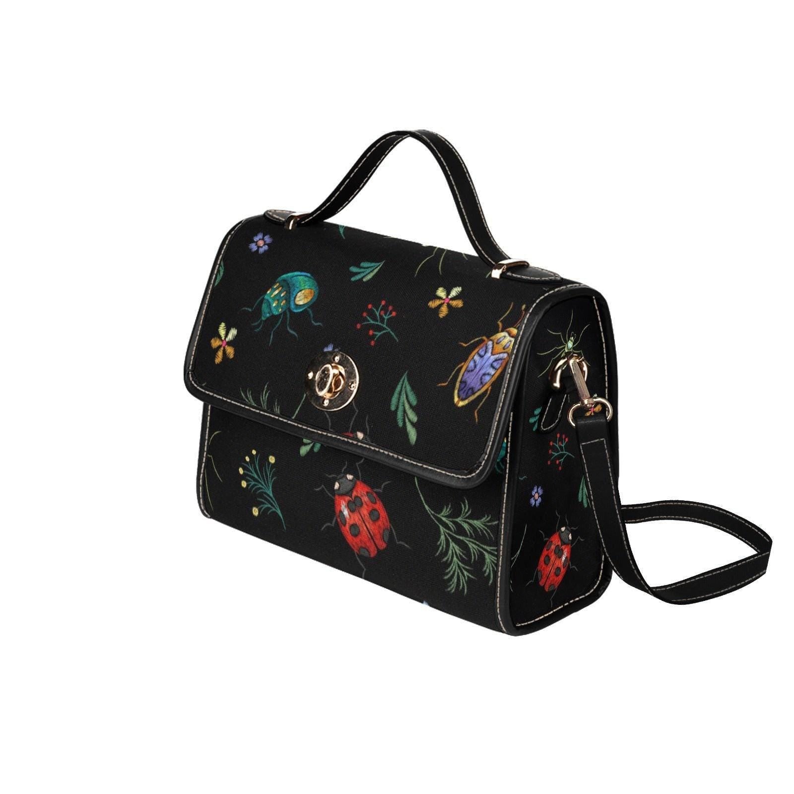 Bug Beetle Print Crossbody Bag, Naturecore Soft Goth Purse
