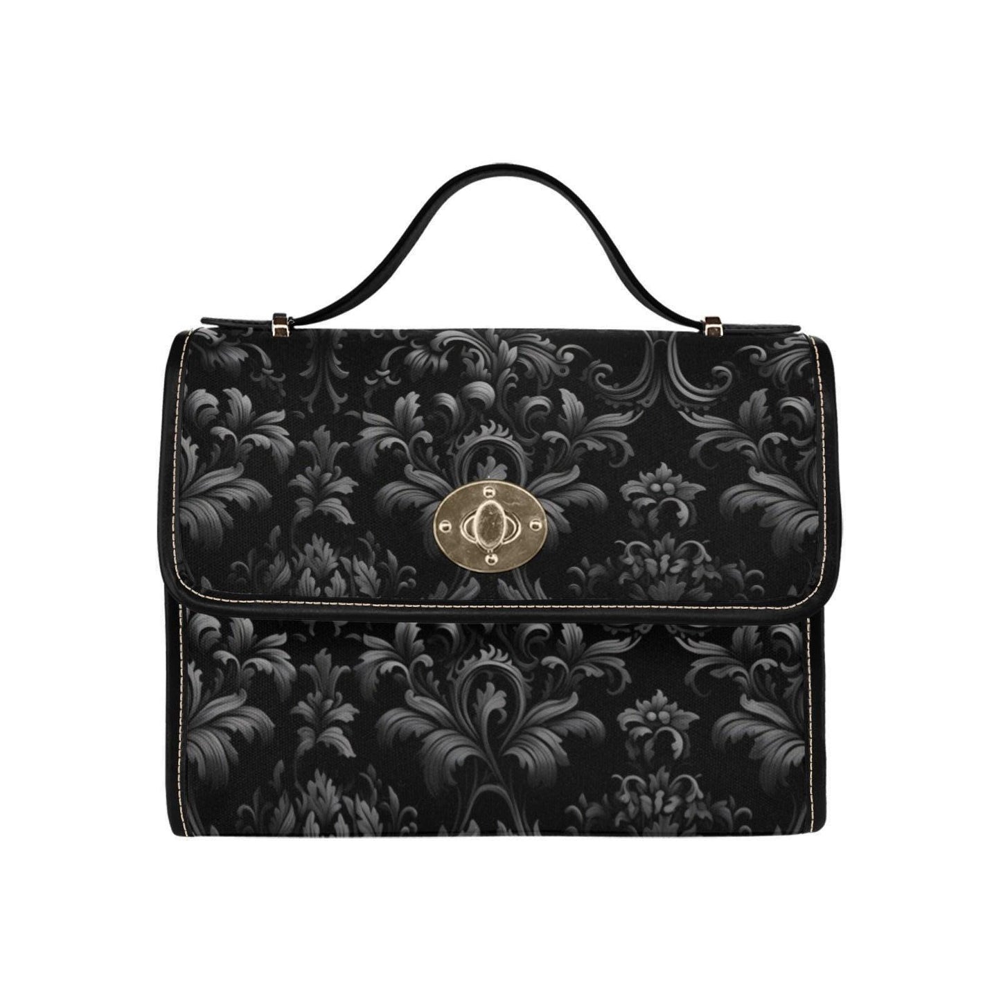 Gothic Damask Canvas Satchel, Victorian Vamp Crossbody Bag