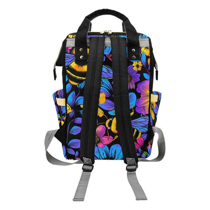 Bee Floral Diaper Backpack with Bold Botanical Print, Nature-Inspired Baby Bag for Moms