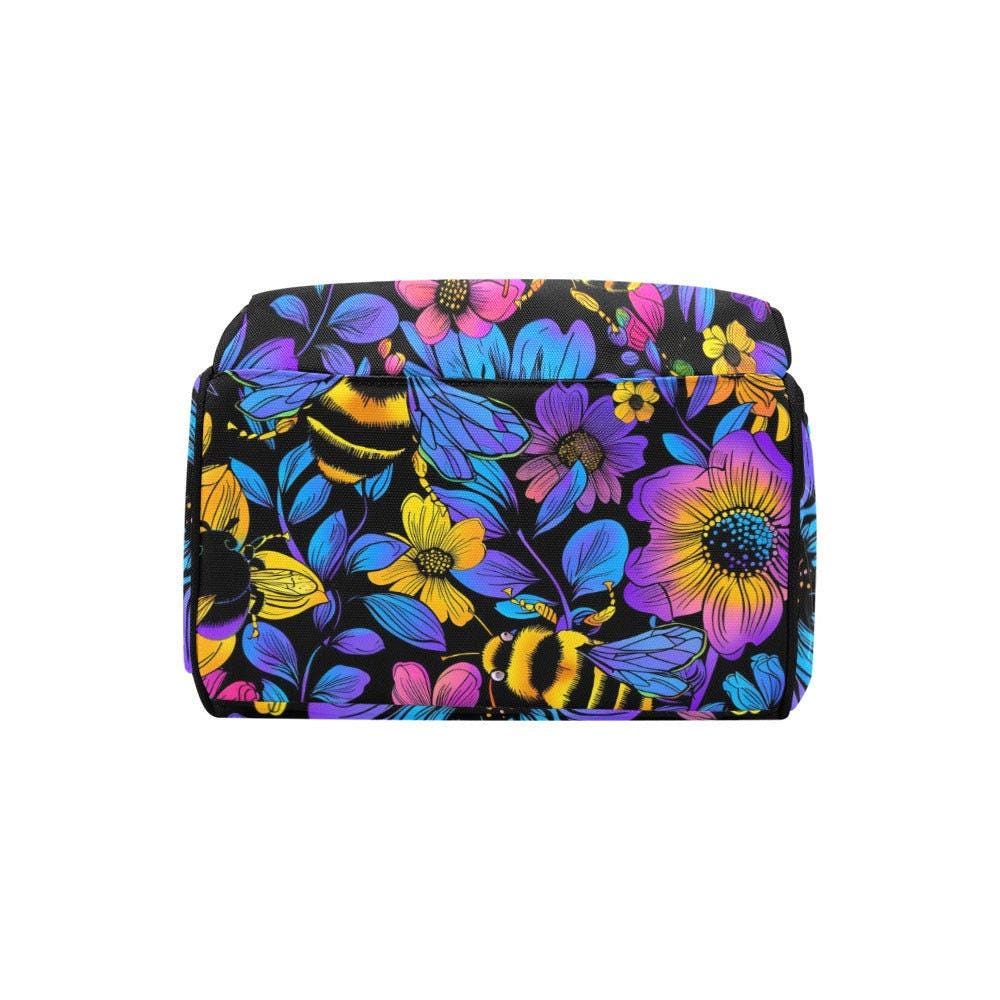 Bee Floral Diaper Backpack with Bold Botanical Print, Nature-Inspired Baby Bag for Moms