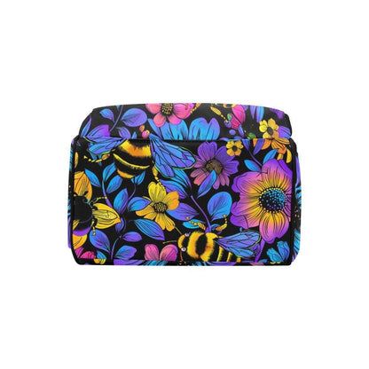 Bee Floral Diaper Backpack with Bold Botanical Print, Nature-Inspired Baby Bag for Moms
