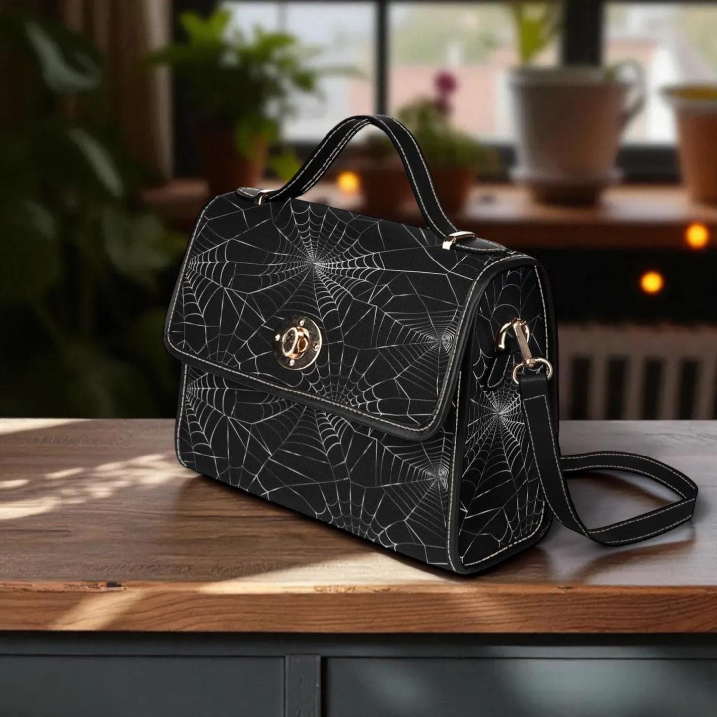 Spiderweb Handbag, Gothic Crossbody Purse with Black Web Pattern