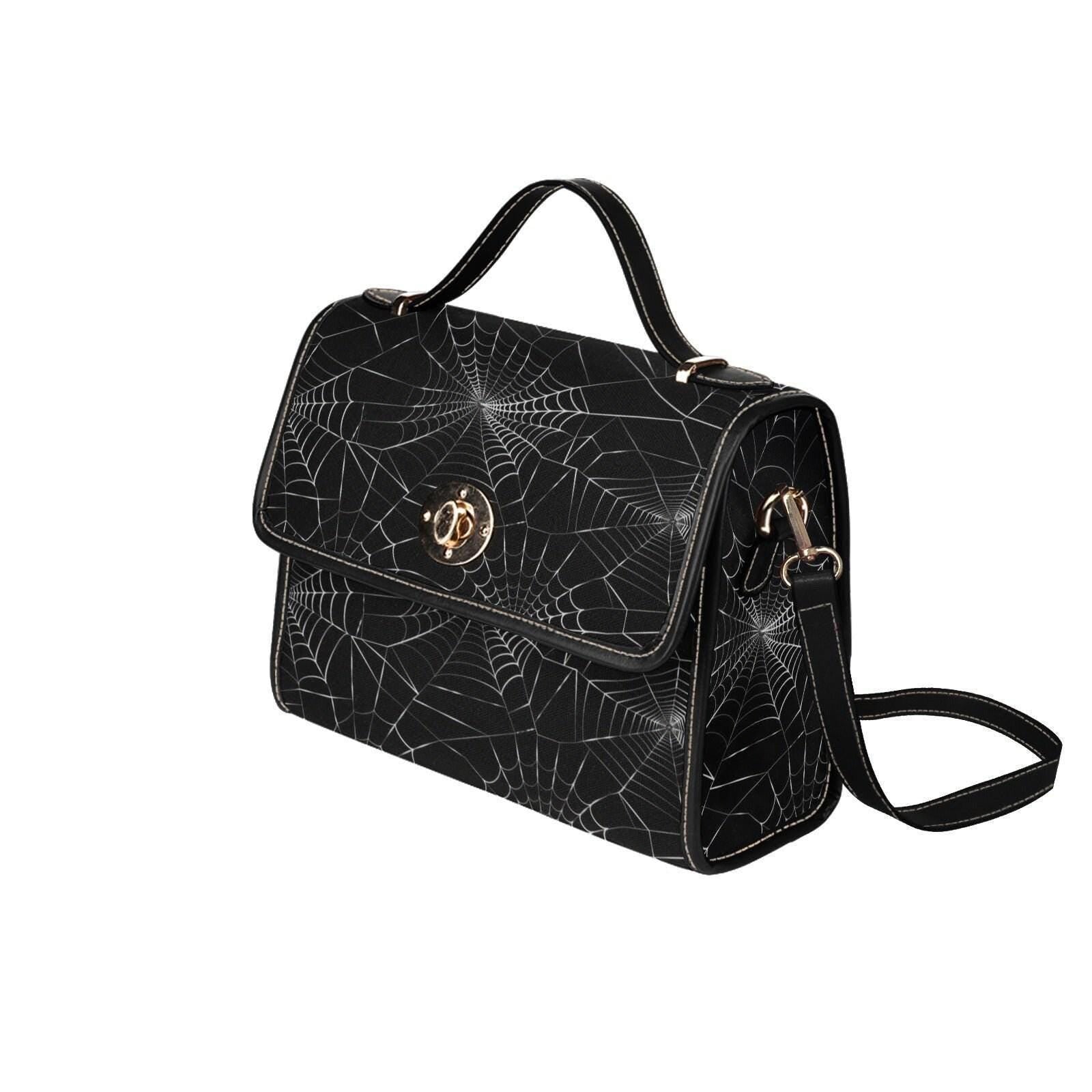 Spiderweb Handbag, Gothic Crossbody Purse with Black Web Pattern