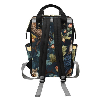 Owl Forest Illustration Diaper Backpack with Vintage Botanical Artwork, Woodland Baby Bag, Nature Print Backpack