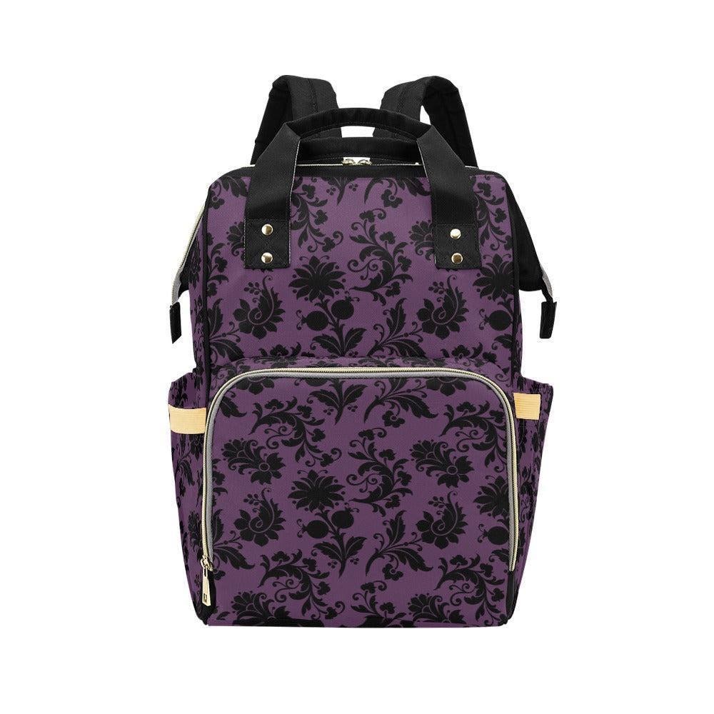 Gothic Diaper Bag Backpack, Purple Damask Baby Bag, Nursery Organizer