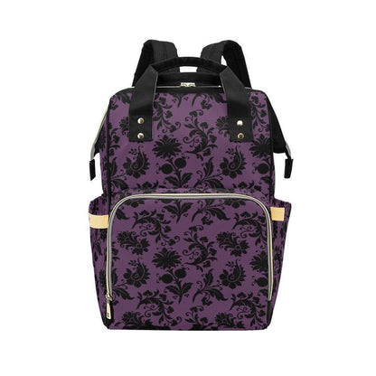 Gothic Diaper Bag Backpack, Purple Damask Baby Bag, Nursery Organizer