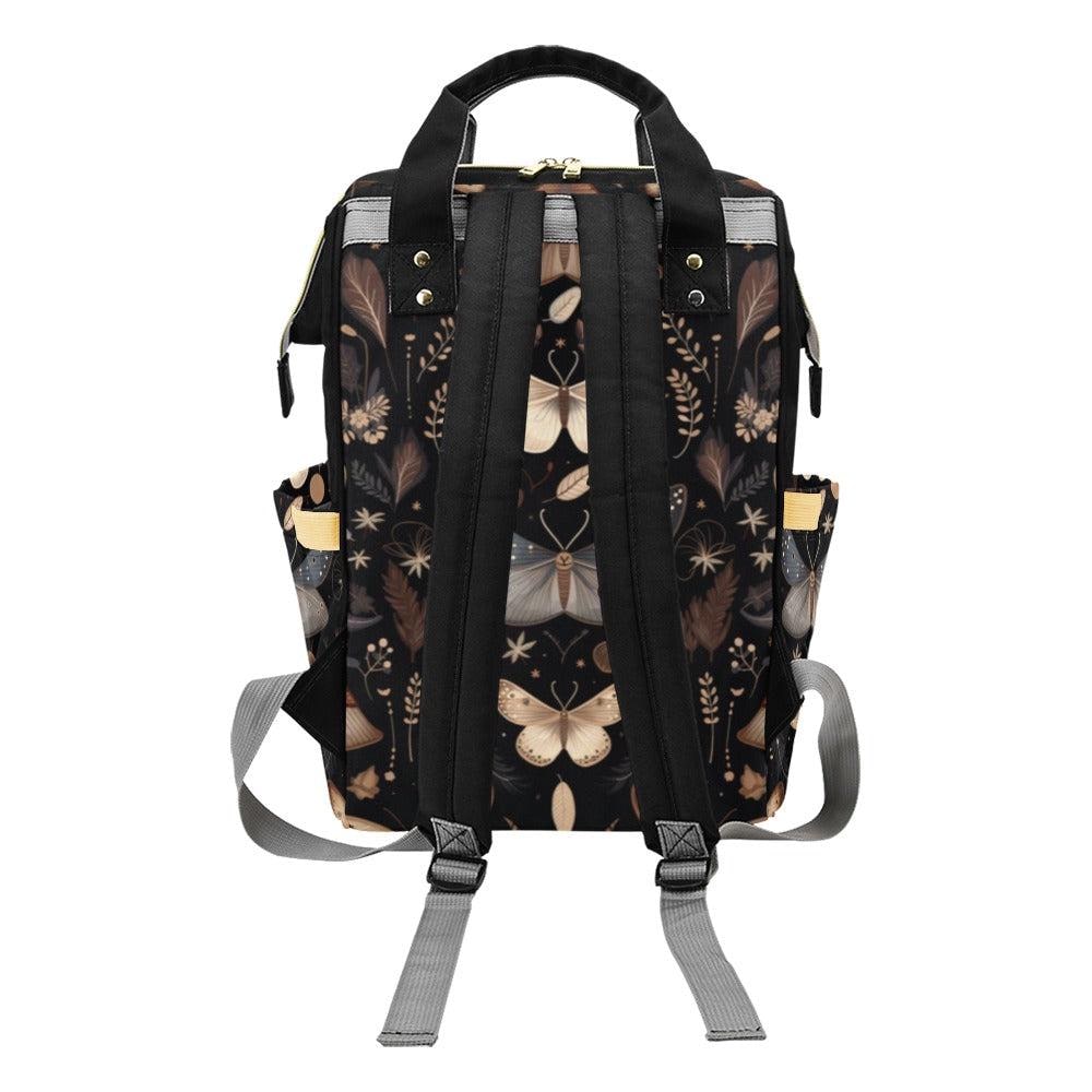 Moth Print Diaper Bag Backpack, Woodland Nursery Bag, Boho Mom Travel Pack