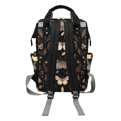 Moth Print Diaper Bag Backpack, Woodland Nursery Bag, Boho Mom Travel Pack