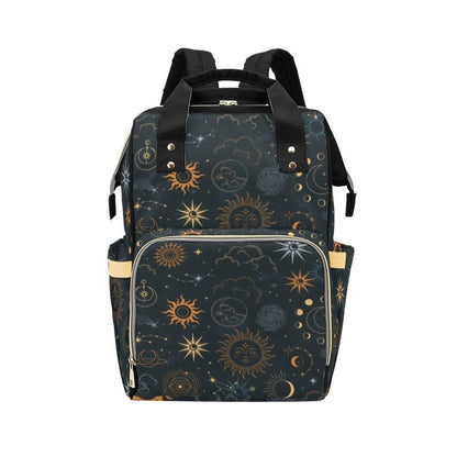 Celestial Sun and Moon Diaper Backpack, Astrology Pattern Baby Bag, Cosmic Travel Parent Bag