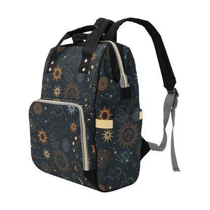Celestial Sun and Moon Diaper Backpack, Astrology Pattern Baby Bag, Cosmic Travel Parent Bag