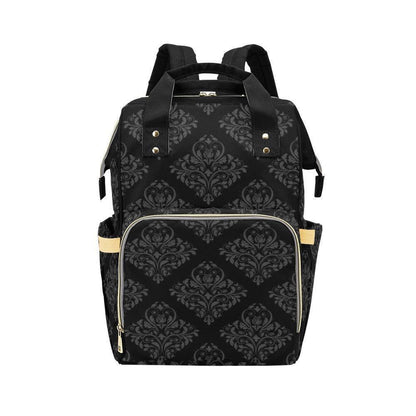 Black Damask Diaper Bag Backpack, Gothic Mom Backpack, Baby Travel Bag Organizer