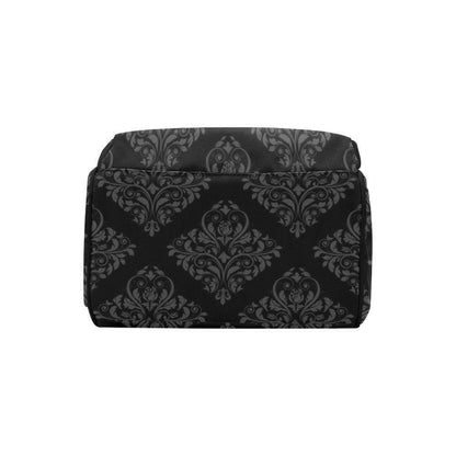 Black Damask Diaper Bag Backpack, Gothic Mom Backpack, Baby Travel Bag Organizer