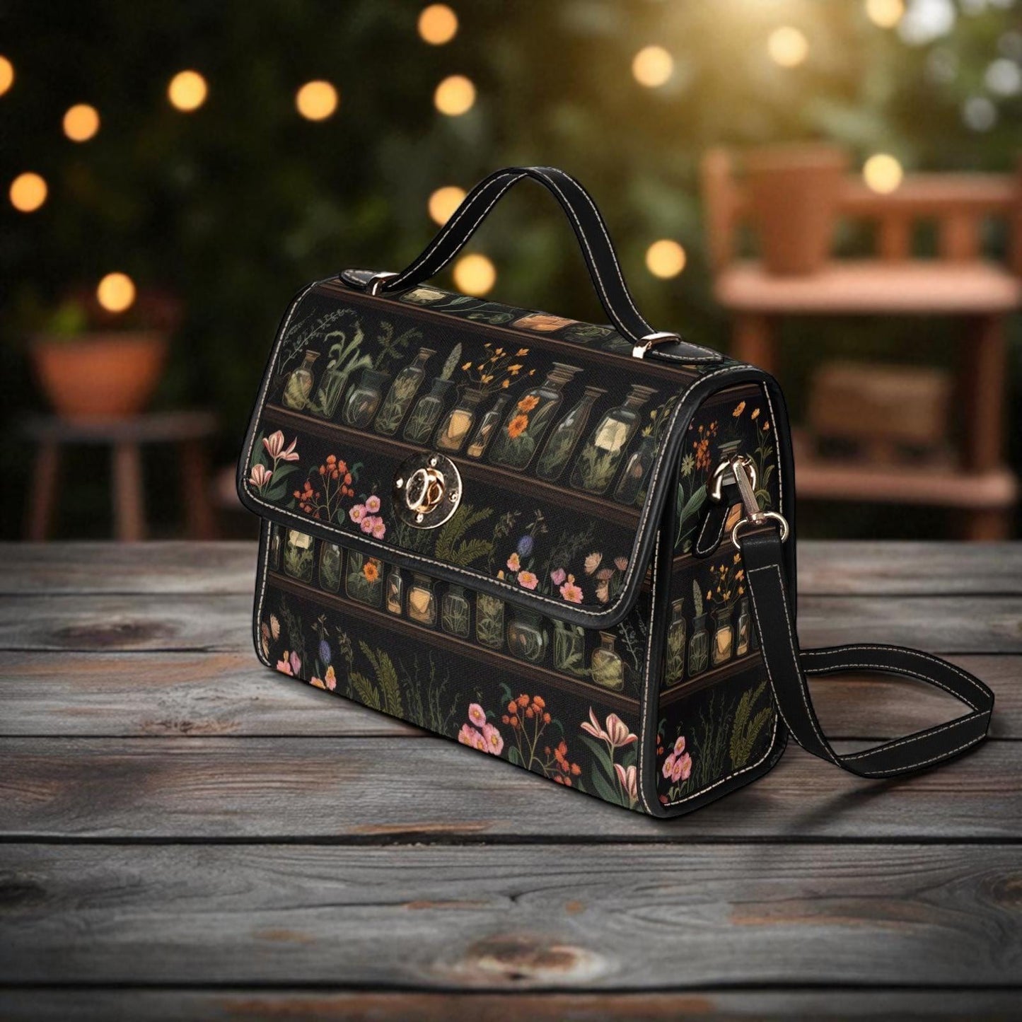 Vintage Apothecary Jars Tote Bag – Herbs and Flowers Illustration