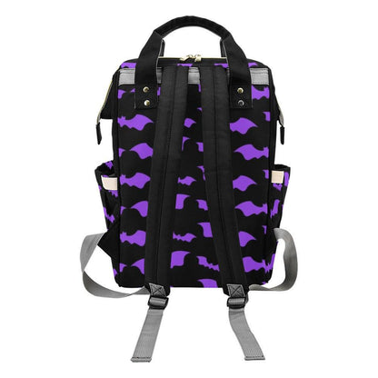 Purple Bat Diaper Bag Backpack, Gothic Baby Travel Bag, Halloween Stroller Bag