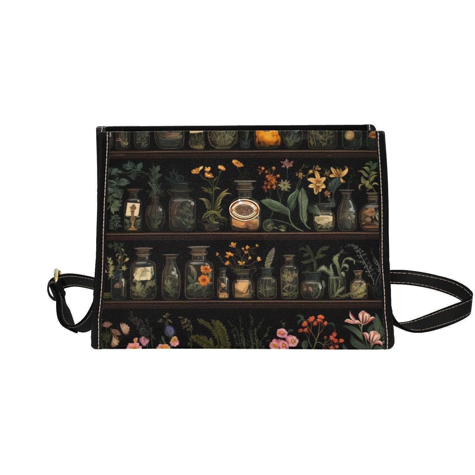 Vintage Apothecary Jars Tote Bag – Herbs and Flowers Illustration