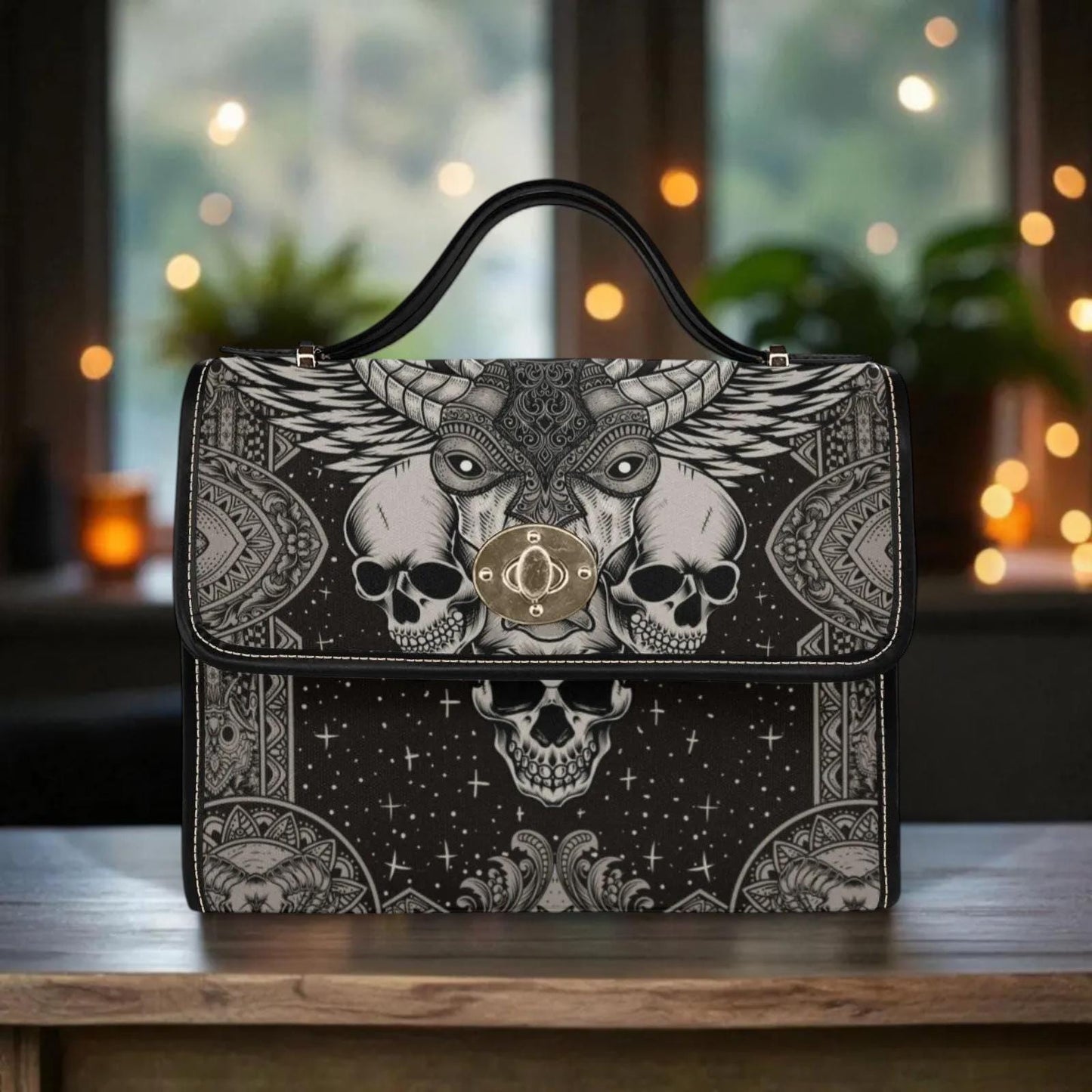 Occult Skull Goat Crossbody Bag, Dark Witchy Structured Purse