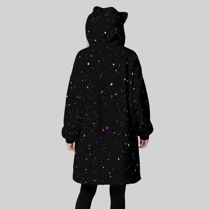 Celestial Star Speckle Fleece Hoodie Blanket, Cat Ear Hood