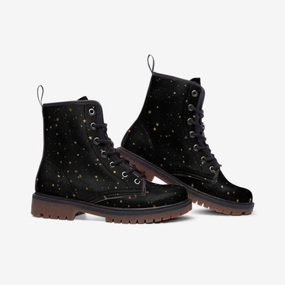Black Celestial Combat Boots, Gold Star Vegan Boots, Festival Footwear