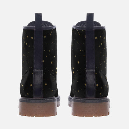 Black Celestial Combat Boots, Gold Star Vegan Boots, Festival Footwear