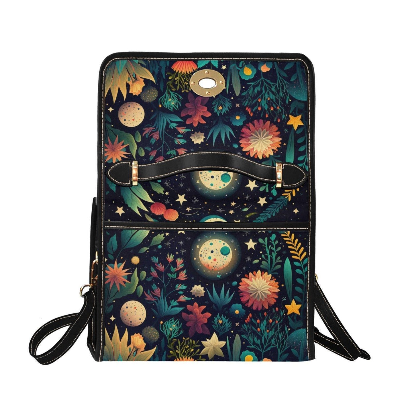 Celestial Botanical Handbag, Starry Night Floral Top Handle Purse