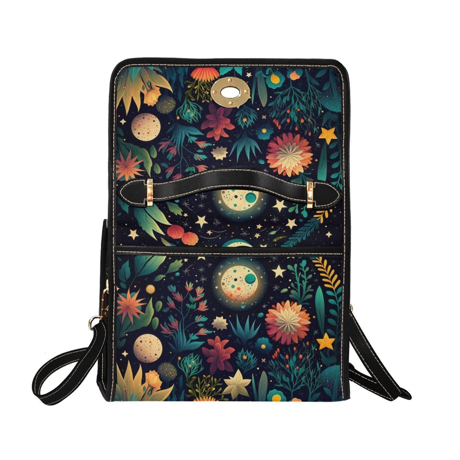 Celestial Botanical Handbag, Starry Night Floral Top Handle Purse