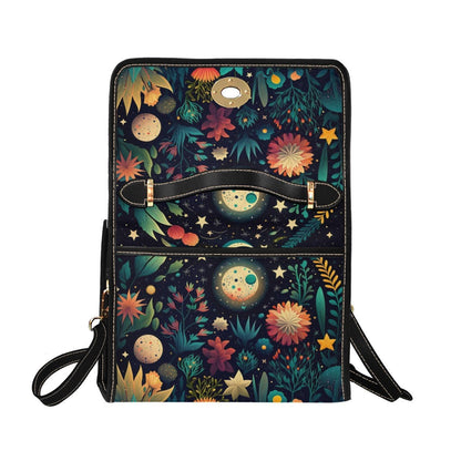 Celestial botanical handbag, starry night floral top handle purse, water-resistant, statement accessory