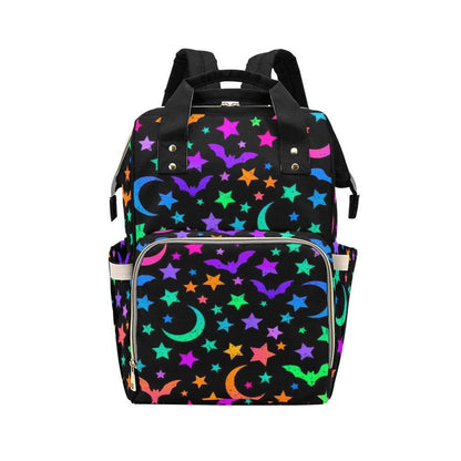 Spooky Diaper Bag Backpack, Neon Bat Moon Baby Bag, Halloween Mom Backpack