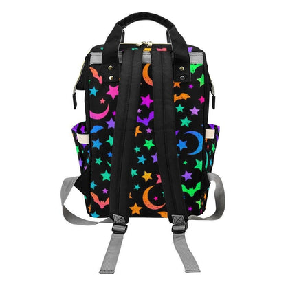 Spooky Diaper Bag Backpack, Neon Bat Moon Baby Bag, Halloween Mom Backpack