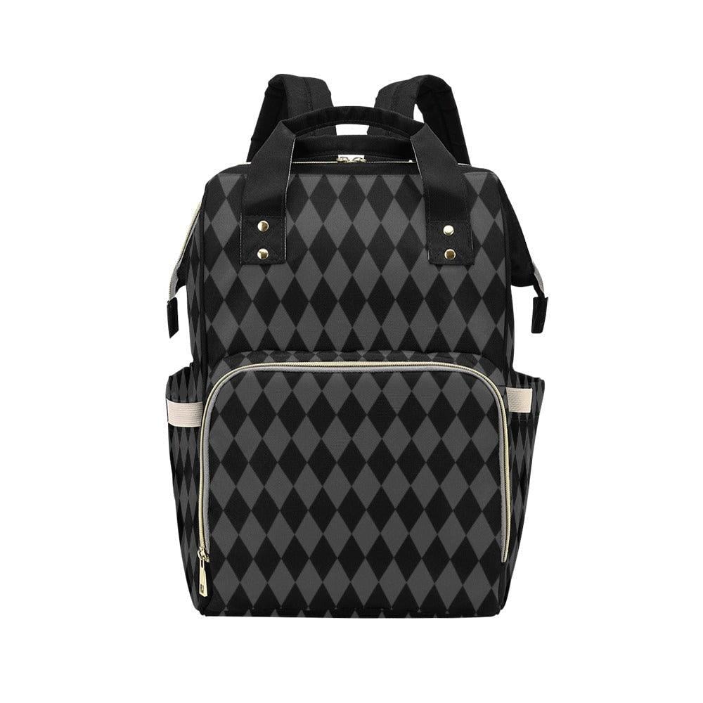 Diaper Bag Backpack in Black Argyle, Neutral Baby Travel Bag, Modern Mom Backpack