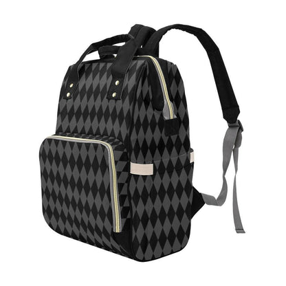 Diaper Bag Backpack in Black Argyle, Neutral Baby Travel Bag, Modern Mom Backpack
