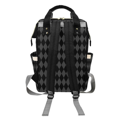 Diaper Bag Backpack in Black Argyle, Neutral Baby Travel Bag, Modern Mom Backpack