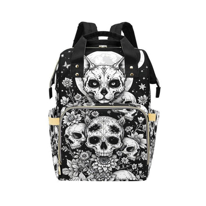 Gothic Diaper Bag Backpack, Skull Cat Mom Backpack, Baby Travel Organizer