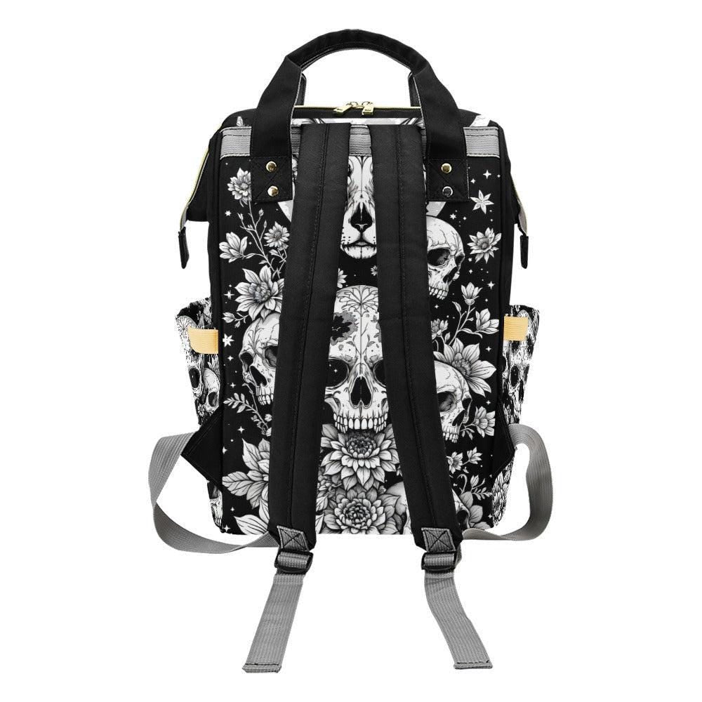 Gothic Diaper Bag Backpack, Skull Cat Mom Backpack, Baby Travel Organizer