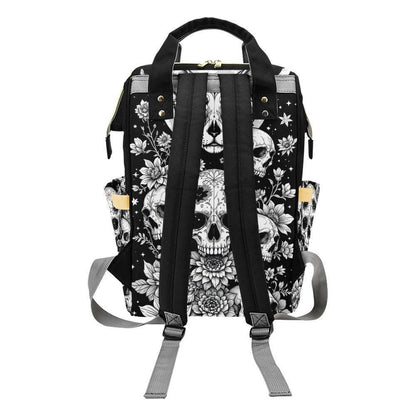 Gothic Diaper Bag Backpack, Skull Cat Mom Backpack, Baby Travel Organizer