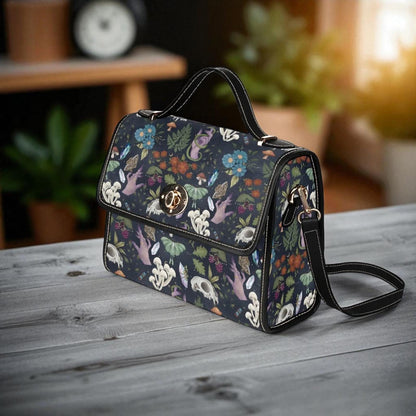 Mystical Forest Satchel Bag, Witchy Mushroom Handbag, Gothic Moth Purse, Cottagecore Enchanted Bag