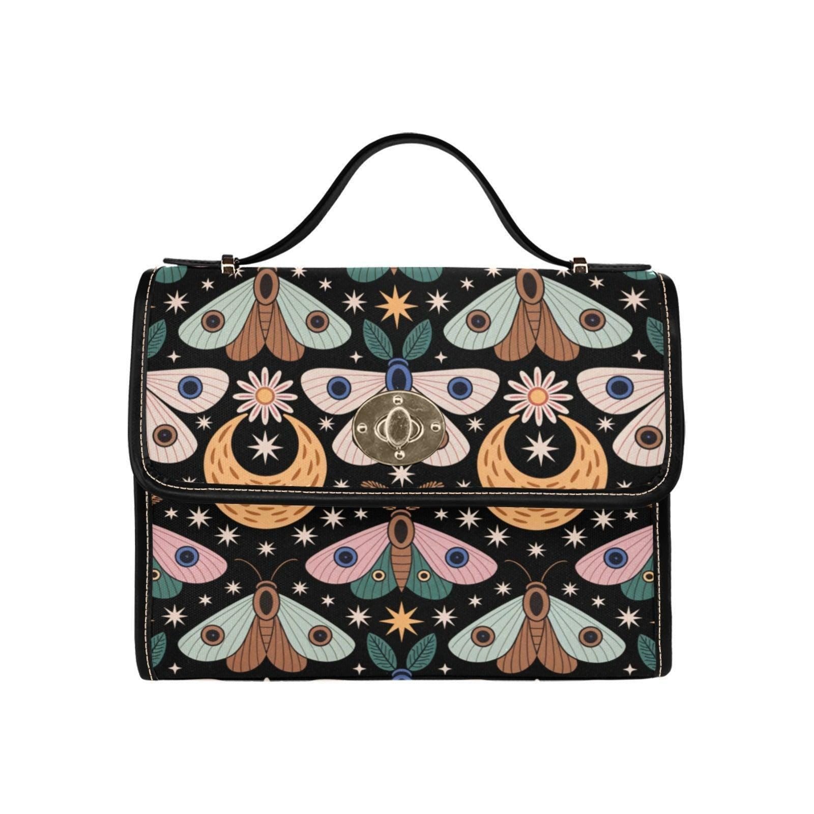 Celestial Moth Satchel, Witchy Moon Phase Bag, Astrology Occult Purse