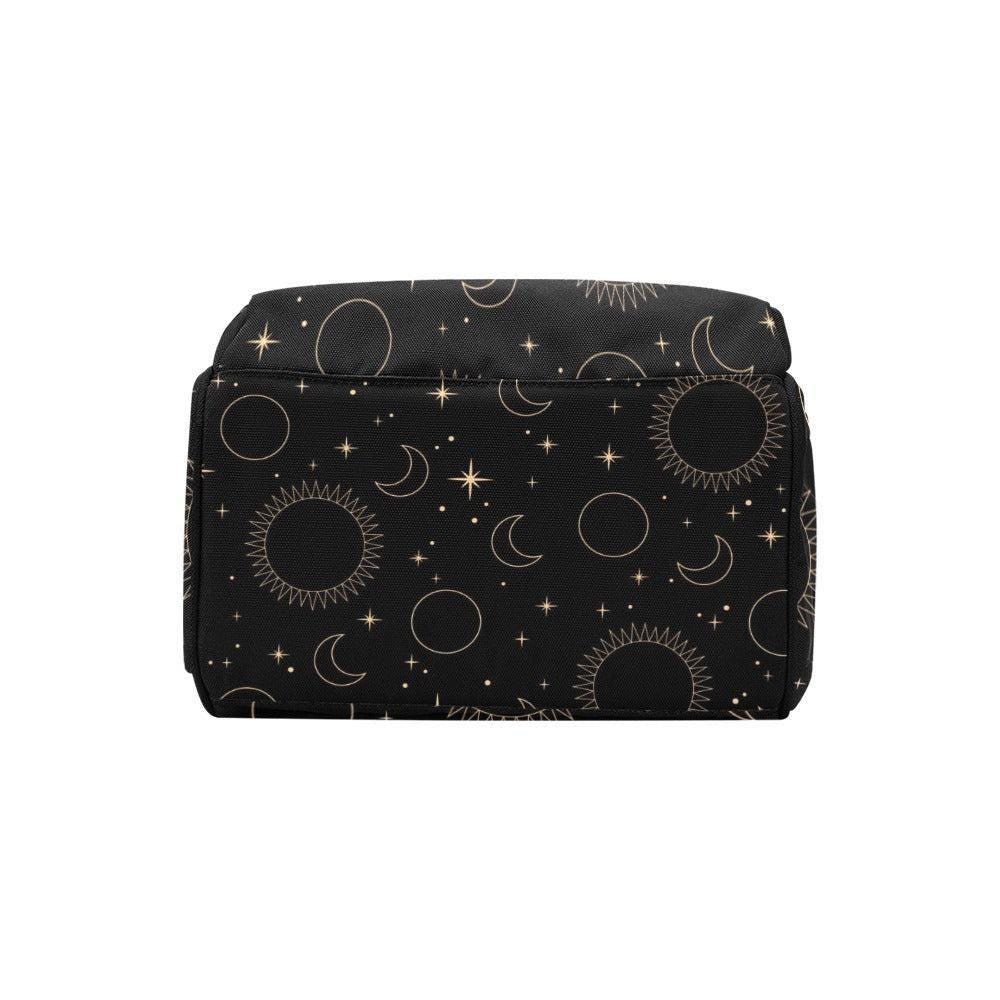 Celestial Diaper Backpack, Moon Star Baby Bag, Black Mom Backpack