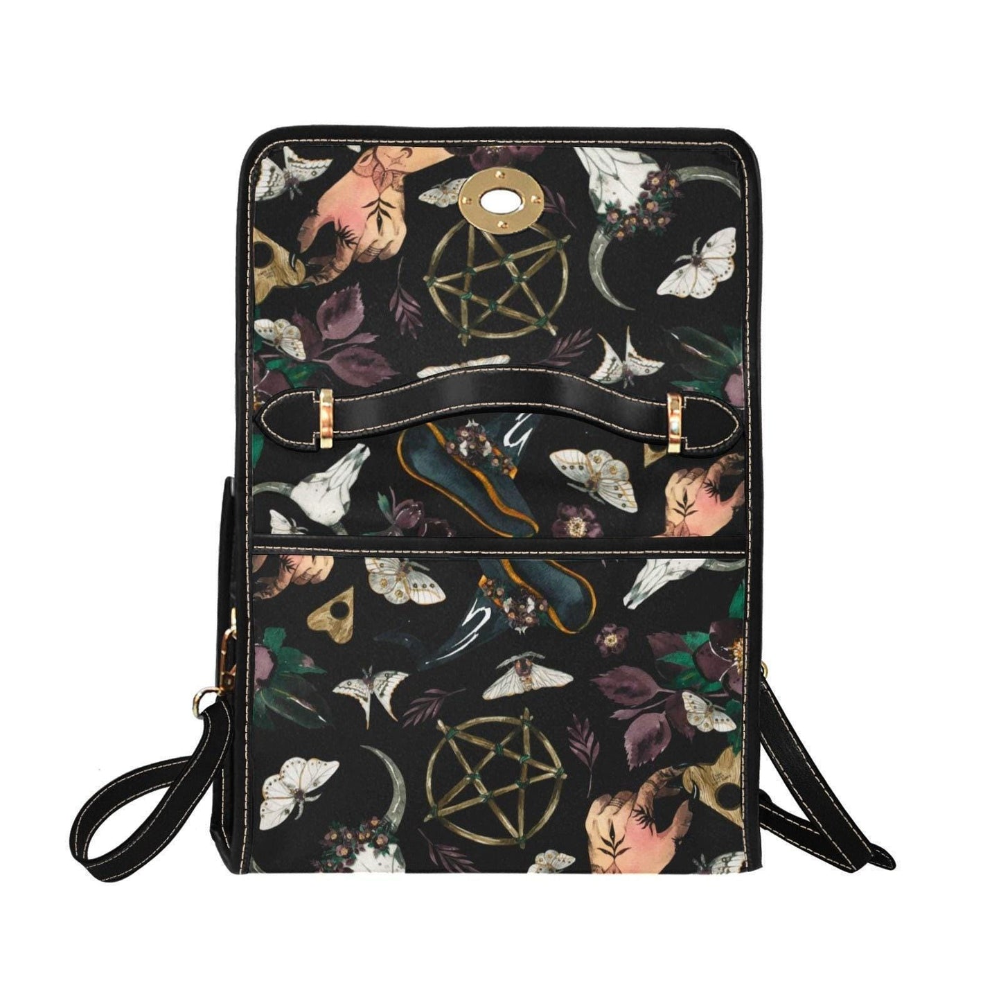 Witchy Occult Satchel Bag, Pentagram Handbag, Gothic Moth Purse