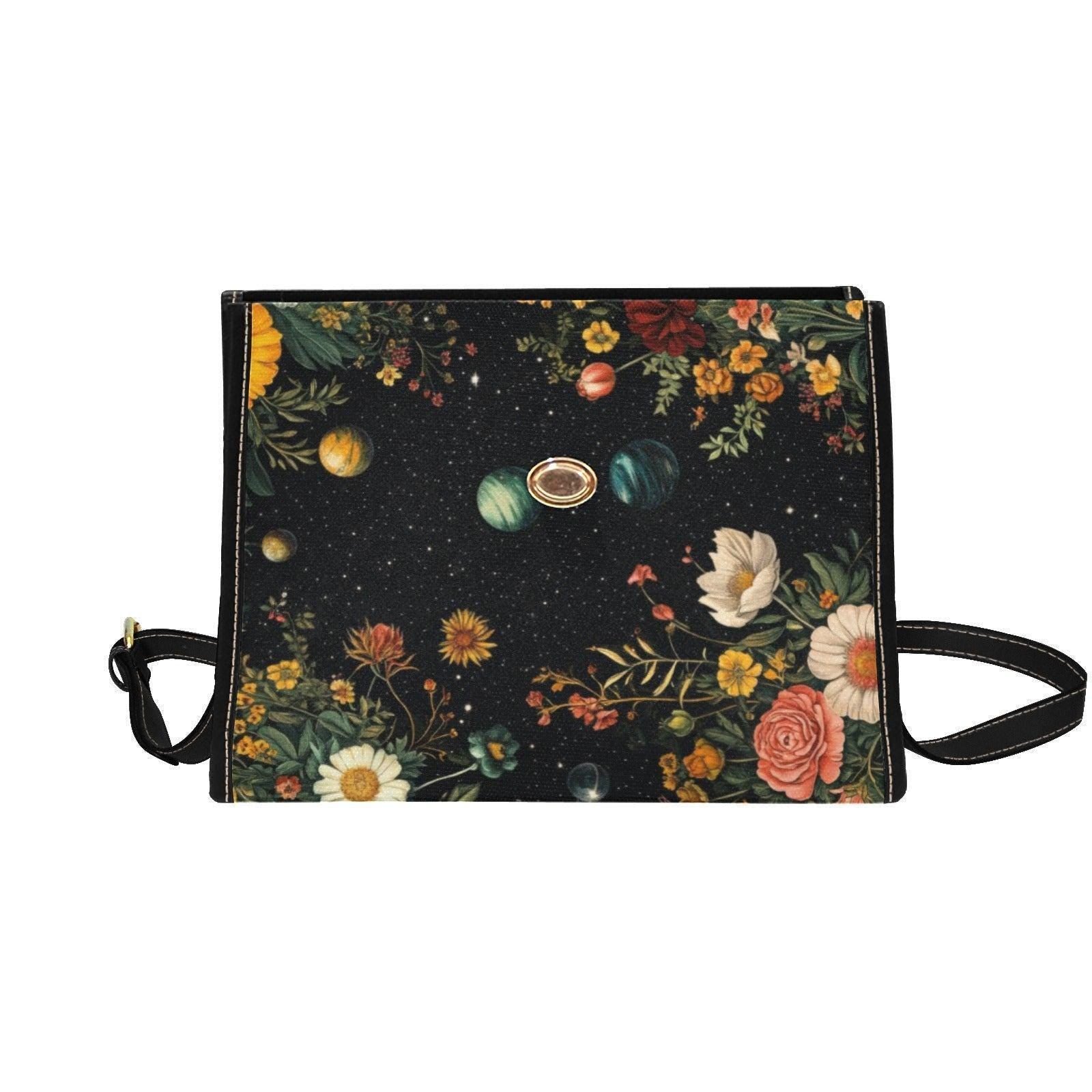 Galaxy Flower Bouquet Satchel – Vintage Space-Themed Floral Handbag