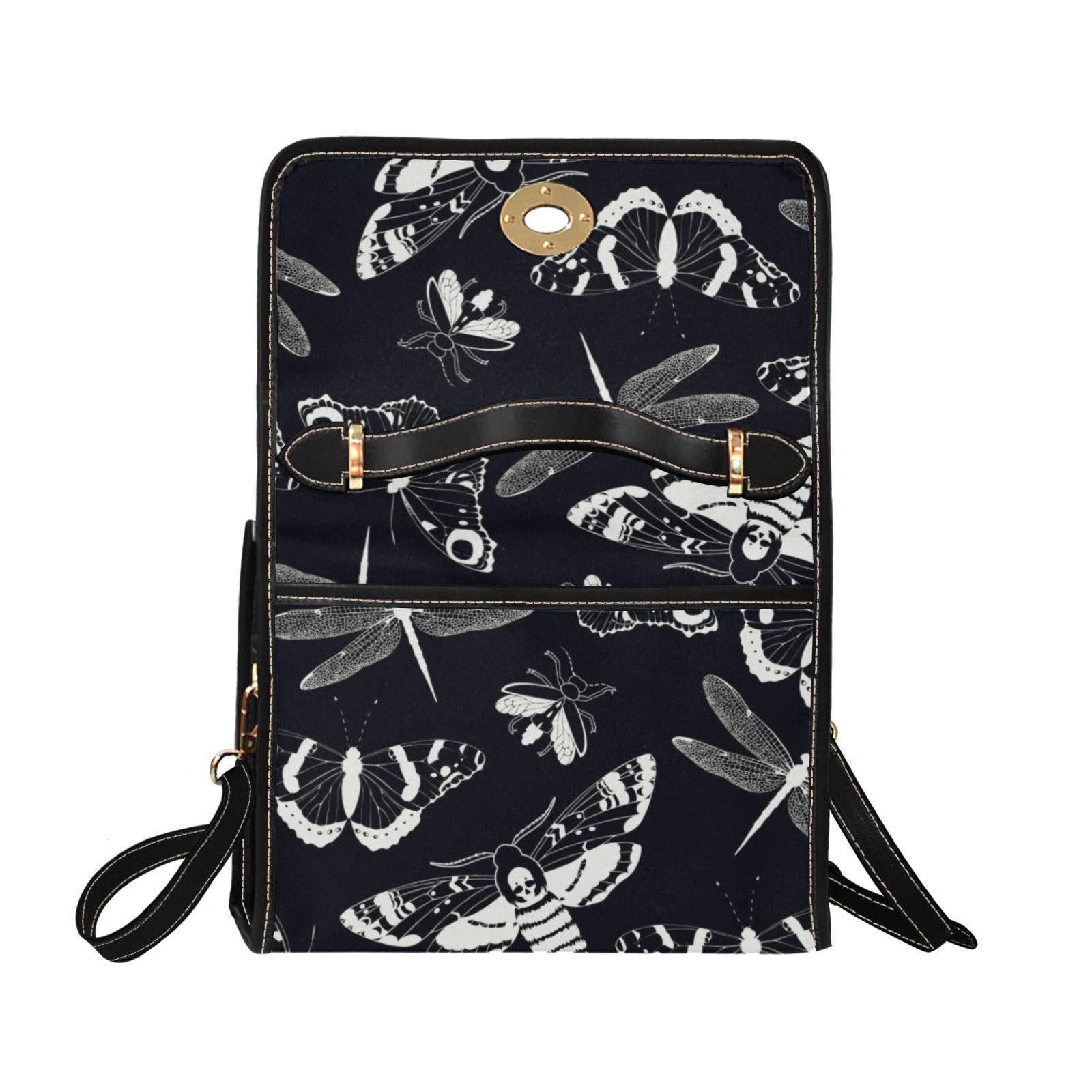 Gothic Moth Print Crossbody Bag, Witchcore Insect Purse, Dark Bug Handbag, Monochrome Moth Bag