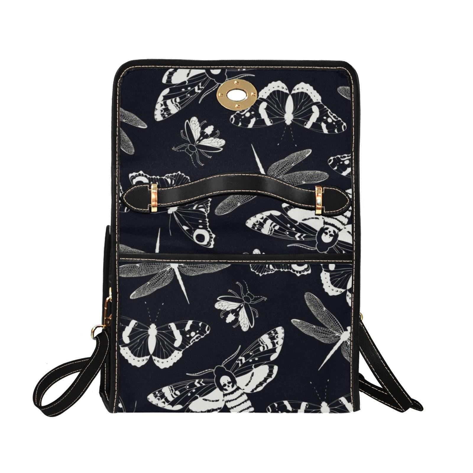 Gothic Moth Print Crossbody Bag: Witchcore Insect Purse