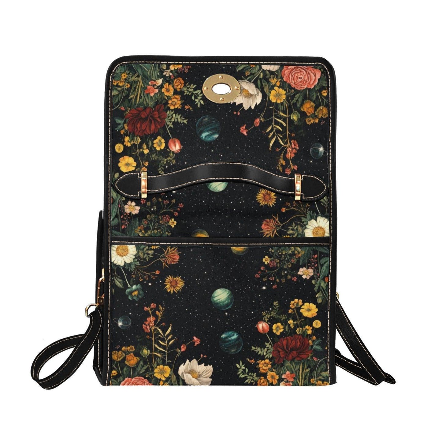 Celestial Floral Satchel Bag, Dark Botanical Top Handle Purse, Moon Garden Handbag