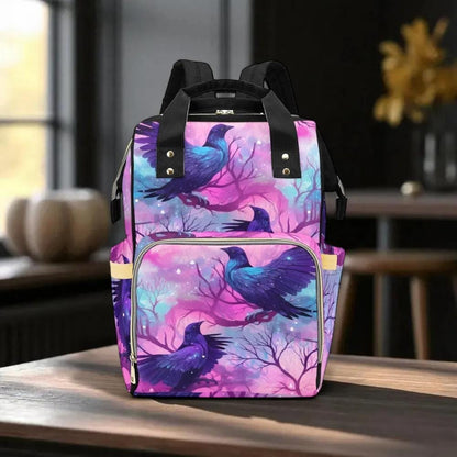 Raven Magic Backpack with Gothic Bird Print, Witchy Festival Bag for Everyday Travel and Occult Fashion