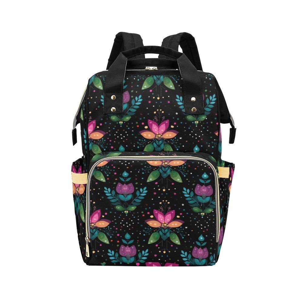Folk Art Tulip Diaper Bag Backpack, Boho Baby Travel Pack for Moms