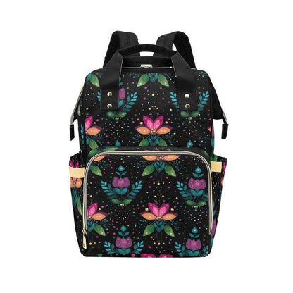 Folk Art Tulip Diaper Bag Backpack, Boho Baby Travel Pack for Moms