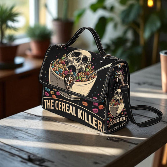 Cereal killer satchel, spooky retro crossbody, skeleton skull purse, halloween novelty handbag, creepy cute shoulder bag,festival horror bag