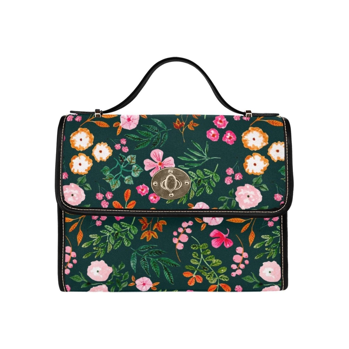 Botanical Garden Satchel – Green Floral Purse, Retro Whimsical Charm