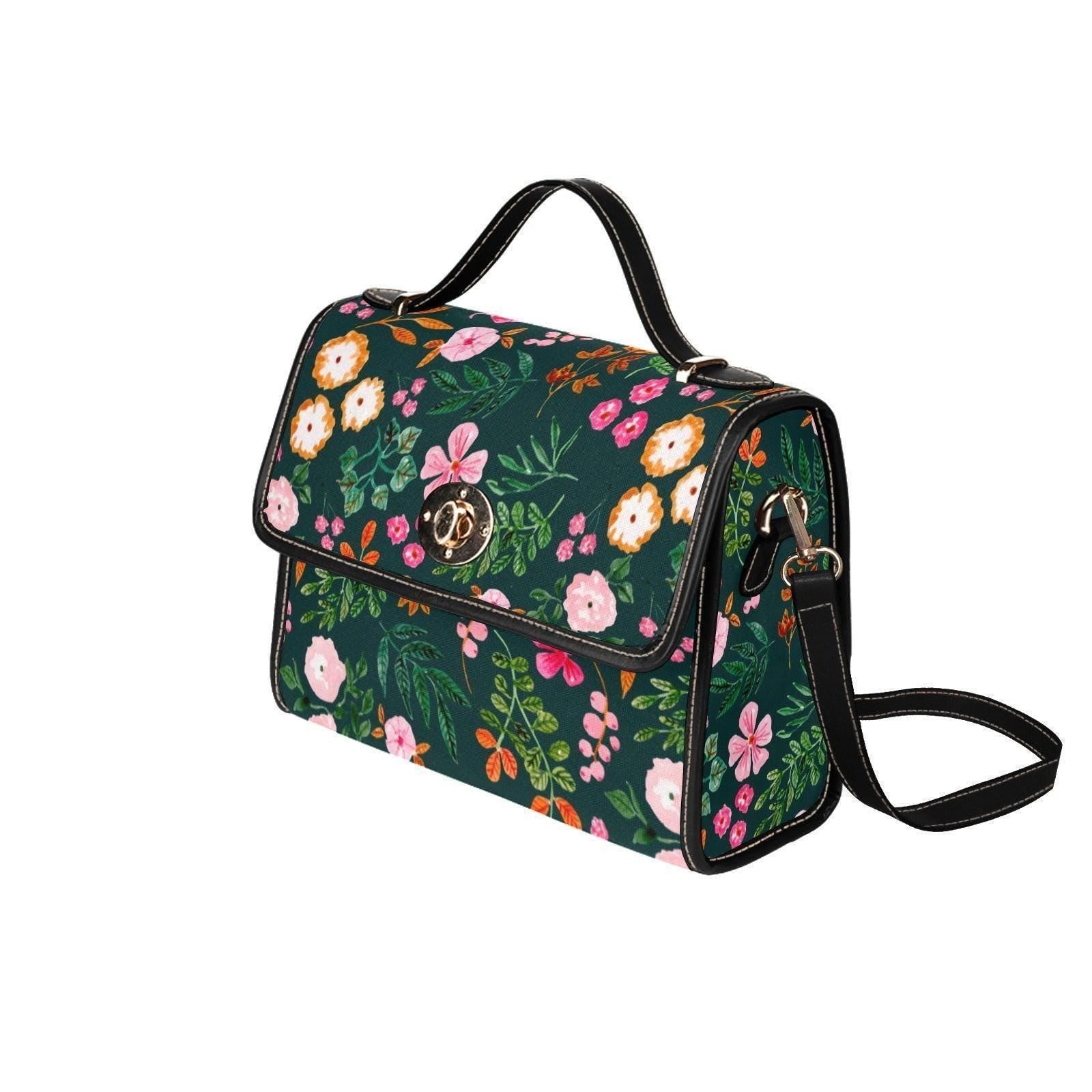 Botanical Garden Satchel – Green Floral Purse, Retro Whimsical Charm